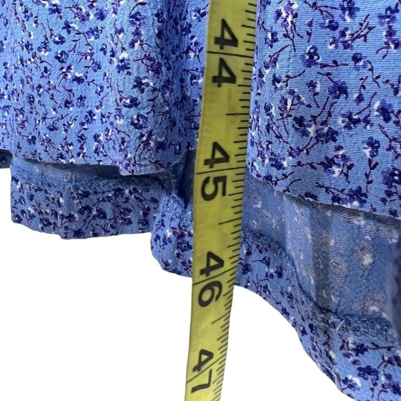 Vintage 90s Blue Micro Floral Short Sleeve Pleated Top Flowy Dress Large - Picture 5 of 7